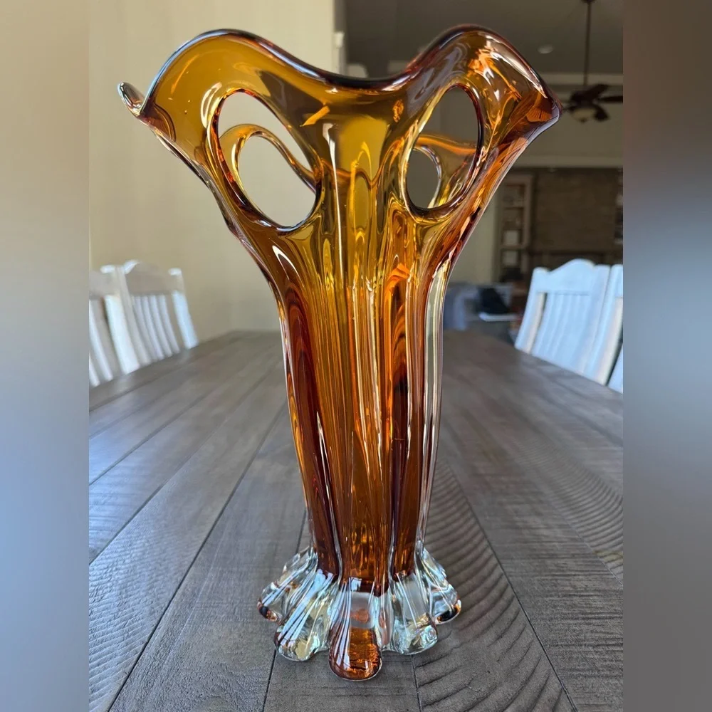 Vintage Amber Glass Vase